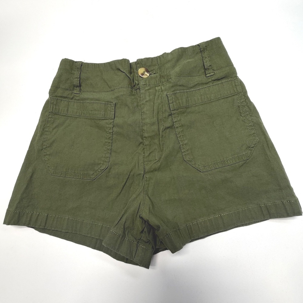 Maeve Colette Olive Green High-Rise Cotton Shorts, size 26